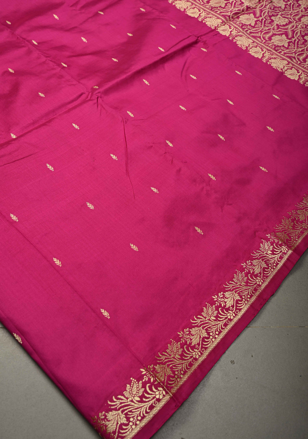 Rani Pink Lightweight Katan Silk Handloom Saree with Resham Buttas and Border | SILK MARK CERTIFIED | SHOBITAM