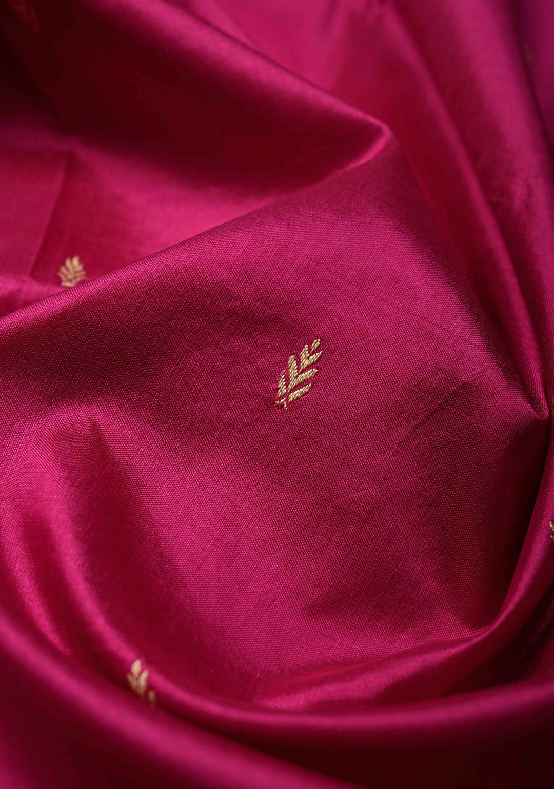 Rani Pink Lightweight Katan Silk Handloom Saree with Resham Buttas and Border | SILK MARK CERTIFIED | SHOBITAM