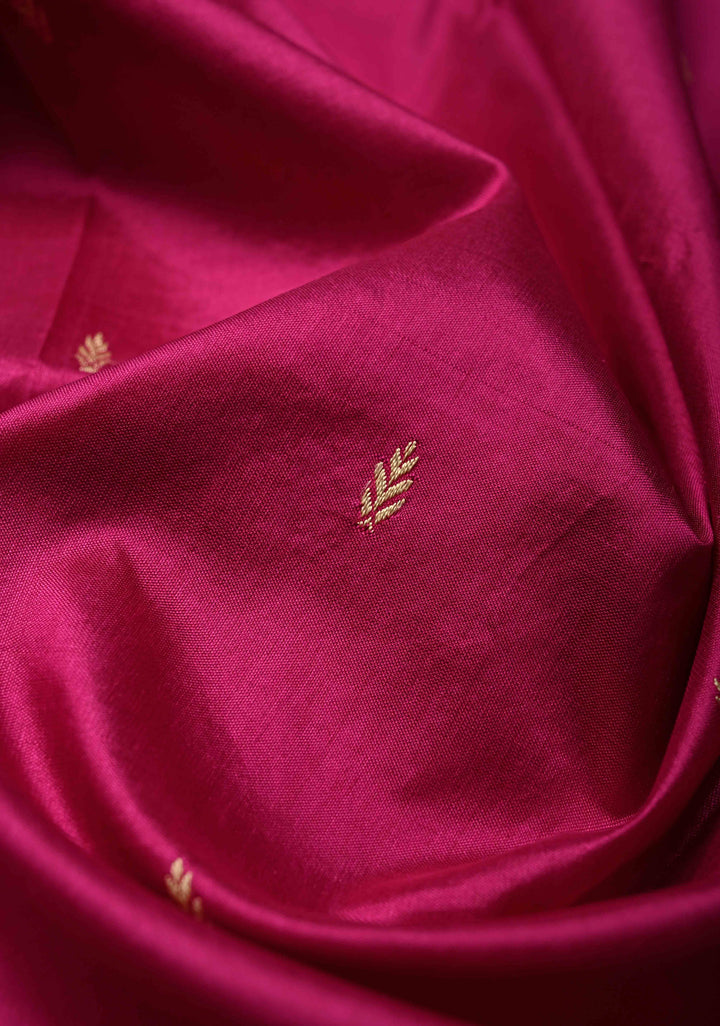 Rani Pink Lightweight Katan Silk Handloom Saree with Resham Buttas and Border | SILK MARK CERTIFIED | SHOBITAM
