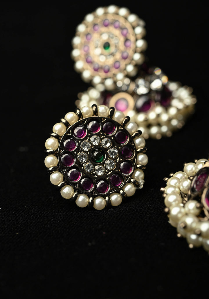 Black finish precious kemp-green pearl big jhumkka with detachable studs | SHOBITAM