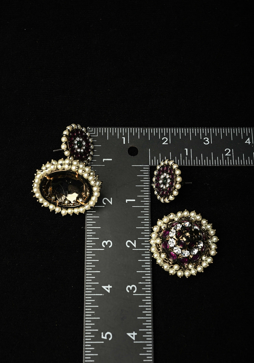 Black finish precious kemp-green pearl big jhumkka with detachable studs | SHOBITAM