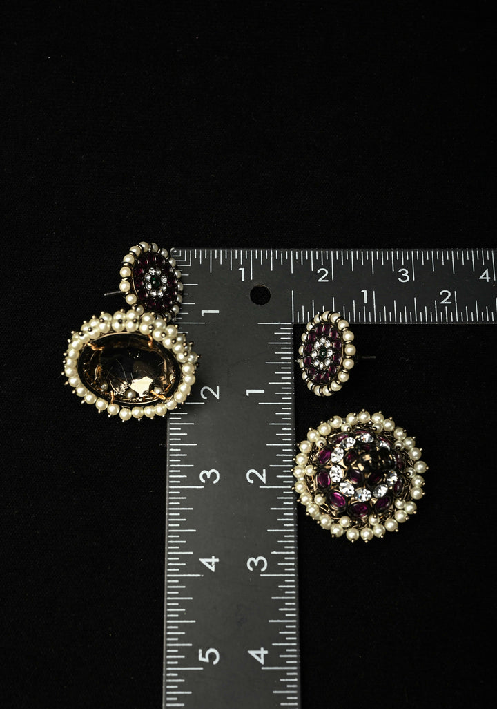 Black finish precious kemp-green pearl big jhumkka with detachable studs | SHOBITAM