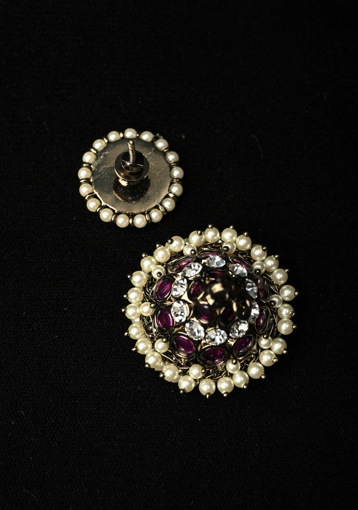 Black finish precious kemp-green pearl big jhumkka with detachable studs | SHOBITAM