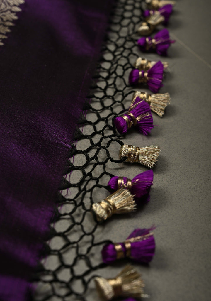Statement Purple Banarasi Katan by Tussur Saree with Ornated Brocade and Meenakari Muniya Borders | SILK MARK CERTIFIED | SHOBITAM