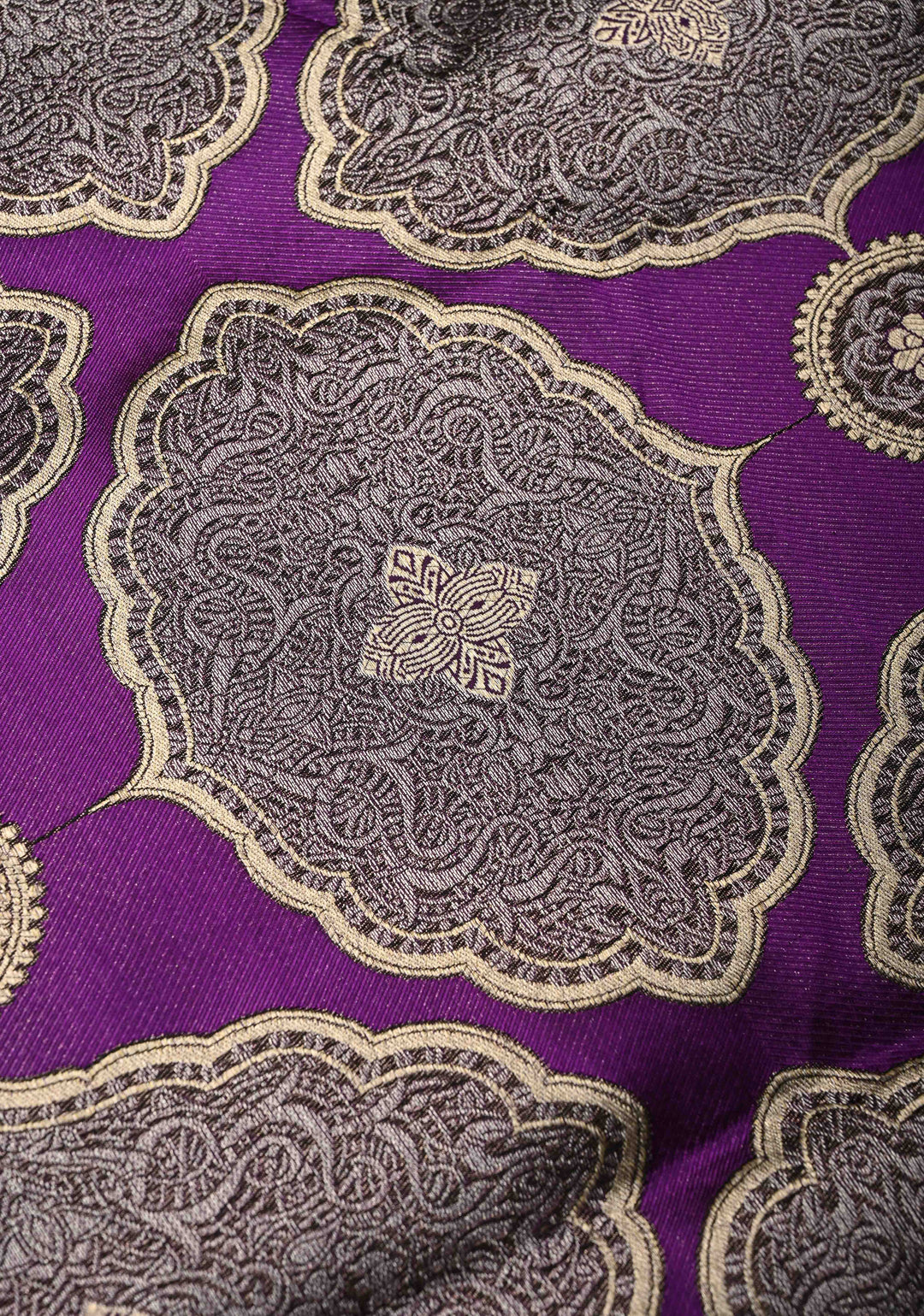 Statement Purple Banarasi Katan by Tussur Saree with Ornated Brocade and Meenakari Muniya Borders | SILK MARK CERTIFIED | SHOBITAM