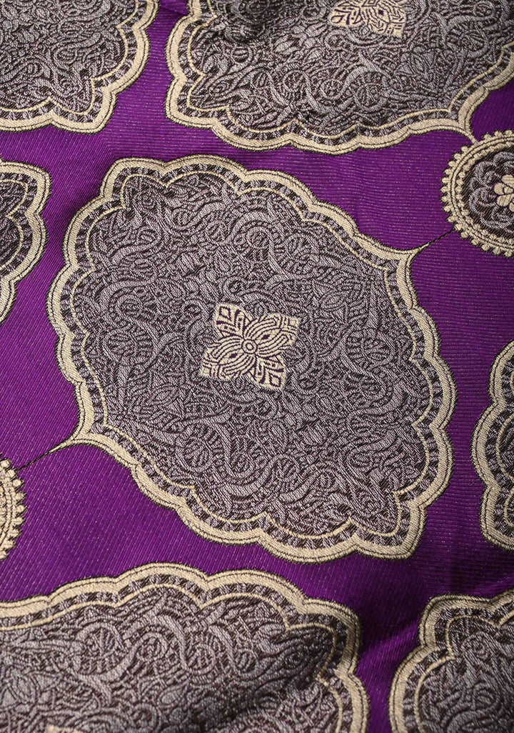 Statement Purple Banarasi Katan by Tussur Saree with Ornated Brocade and Meenakari Muniya Borders | SILK MARK CERTIFIED | SHOBITAM
