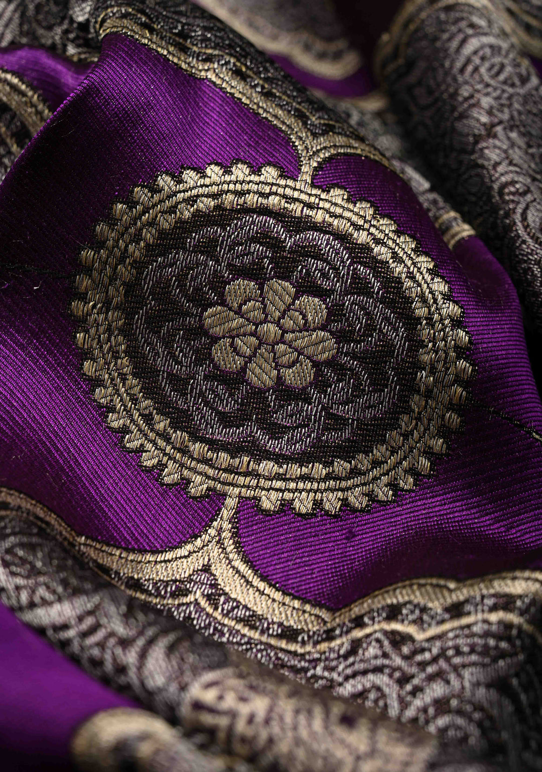 Statement Purple Banarasi Katan by Tussur Saree with Ornated Brocade and Meenakari Muniya Borders | SILK MARK CERTIFIED | SHOBITAM