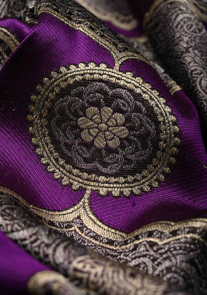 Statement Purple Banarasi Katan by Tussur Saree with Ornated Brocade and Meenakari Muniya Borders | SILK MARK CERTIFIED | SHOBITAM