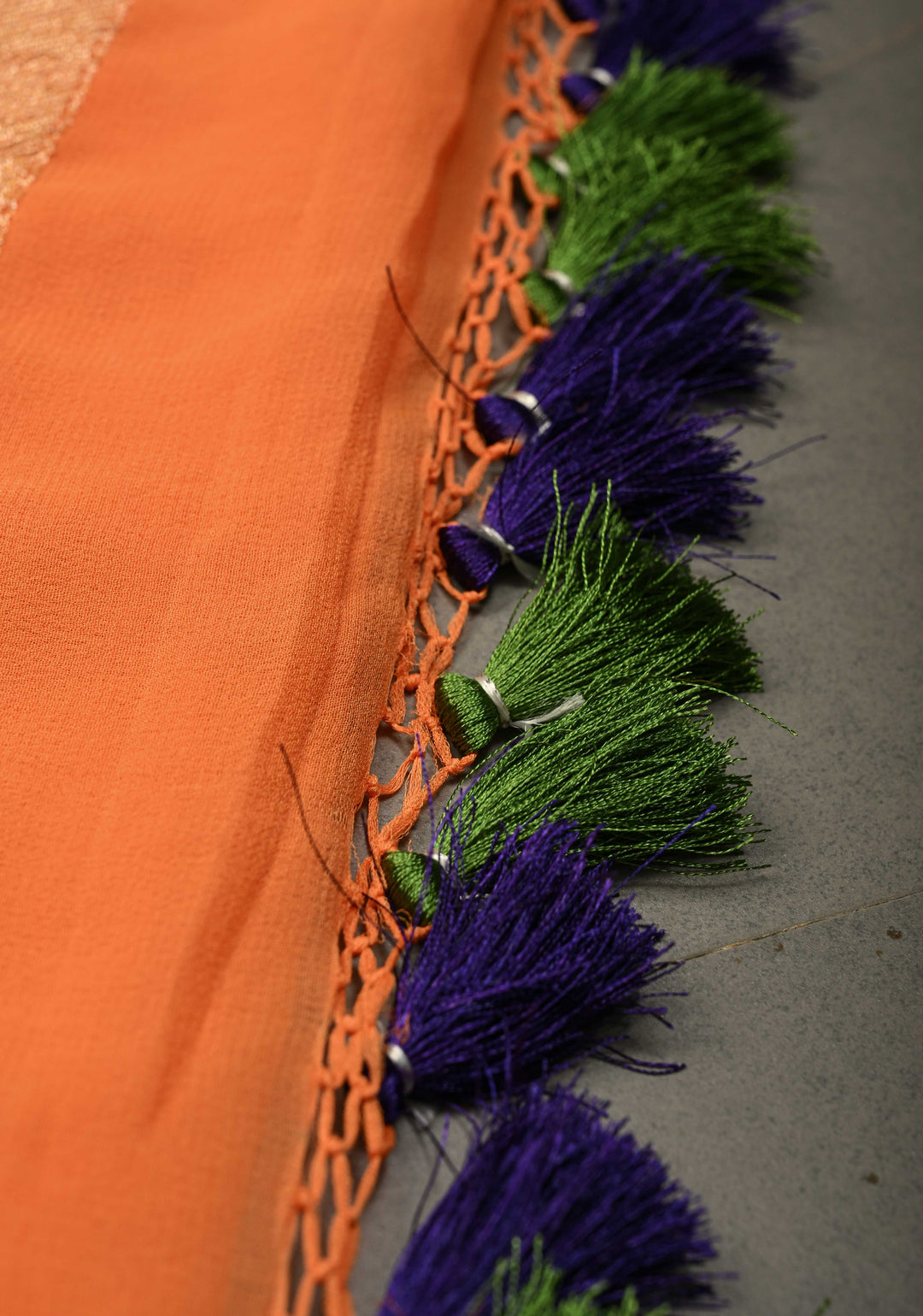 Orange Banarasi Georgette Silk Saree with Zari Jaal and Resplendent Peacock Meenakari Pallu | SILK MARK CERTIFIED | SHOBITAM