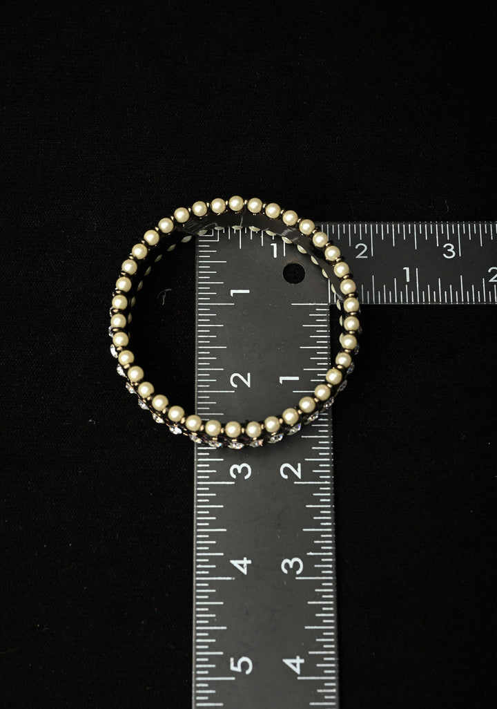 Size 2.6 Black finish precious kemp-white pearl pair of bangles, Various Sizes