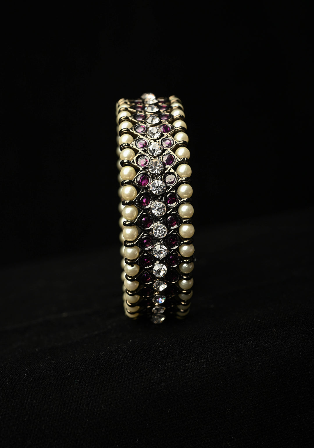 Size 2.6 Black finish precious kemp-white pearl pair of bangles, Various Sizes