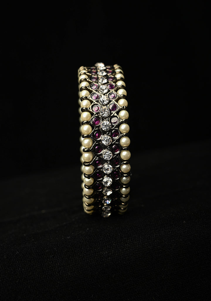Size 2.6 Black finish precious kemp-white pearl pair of bangles, Various Sizes