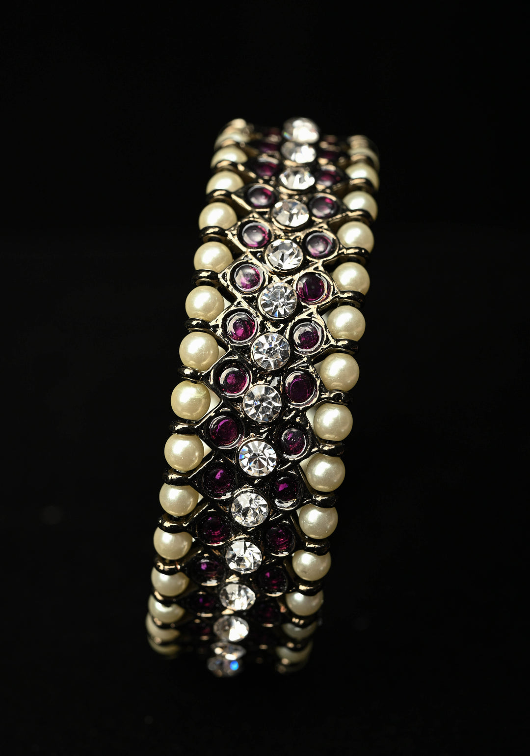 Size 2.6 Black finish precious kemp-white pearl pair of bangles, Various Sizes