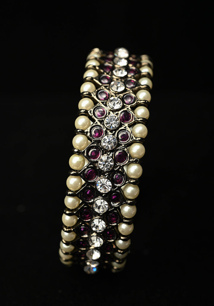 Size 2.6 Black finish precious kemp-white pearl pair of bangles, Various Sizes