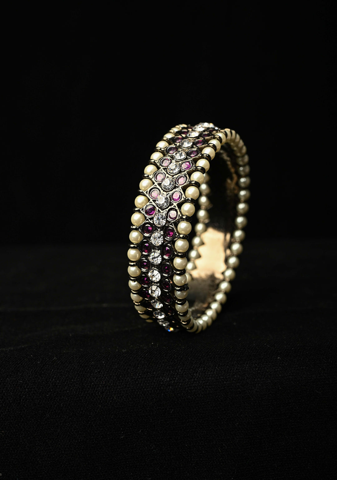 Size 2.6 Black finish precious kemp-white pearl pair of bangles, Various Sizes