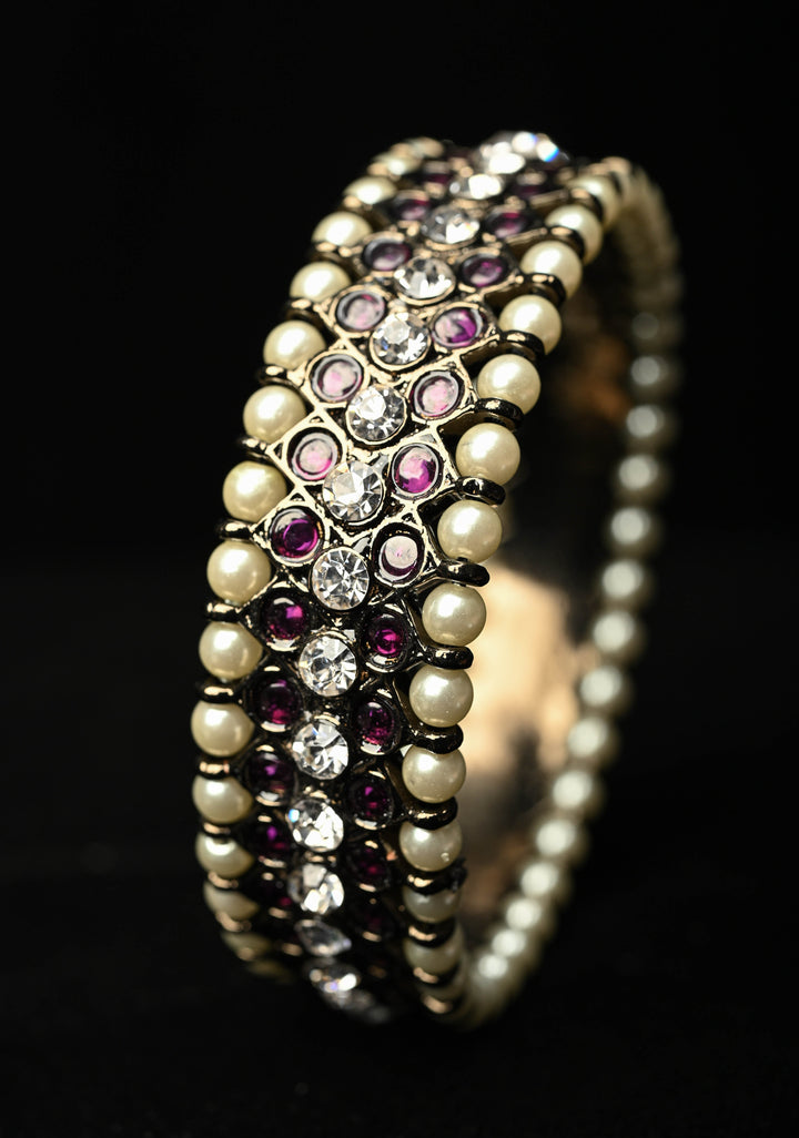 Size 2.6 Black finish precious kemp-white pearl pair of bangles, Various Sizes