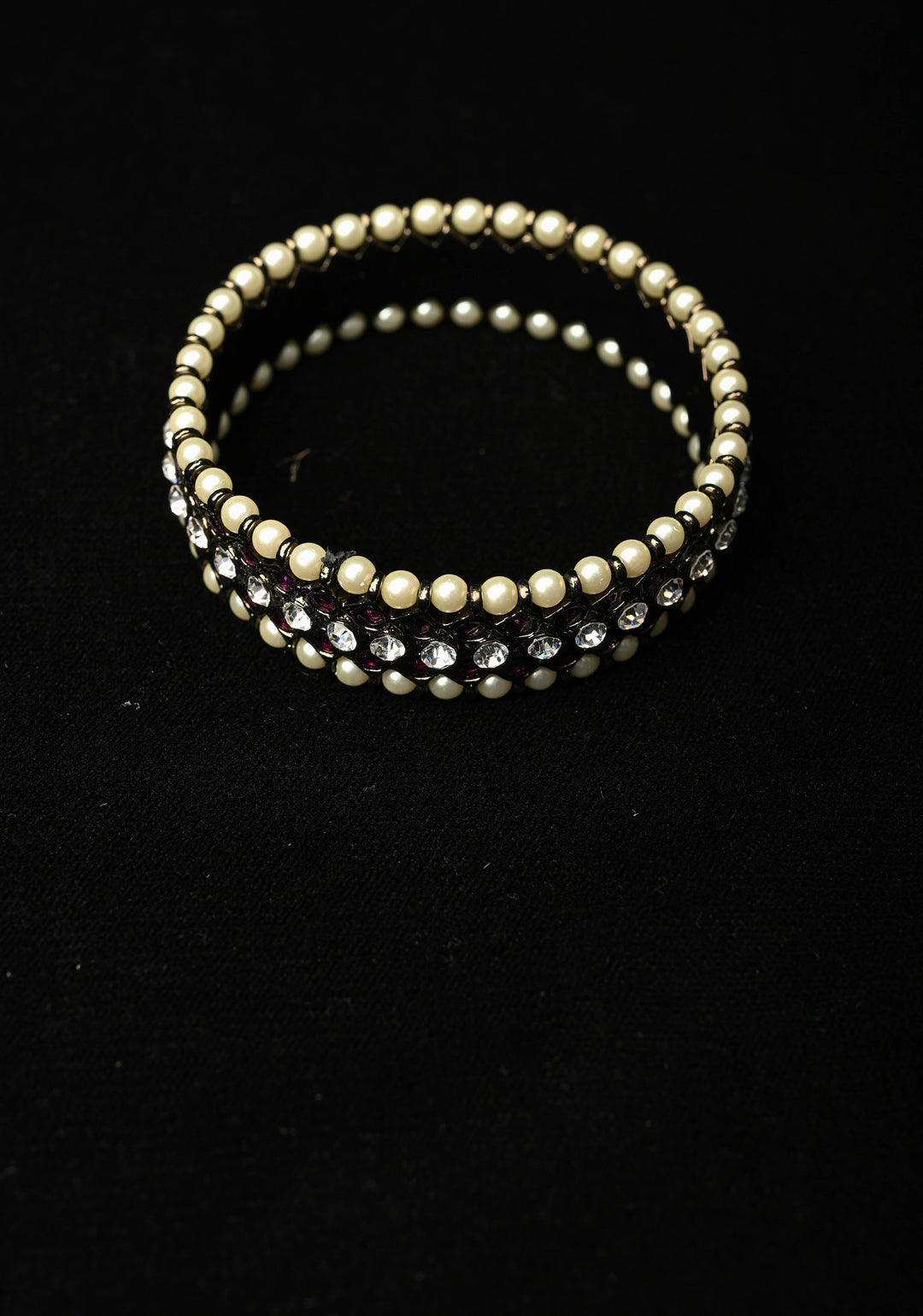 Size 2.6 Black finish precious kemp-white pearl pair of bangles, Various Sizes