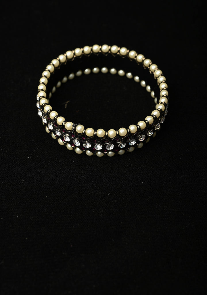 Size 2.6 Black finish precious kemp-white pearl pair of bangles, Various Sizes