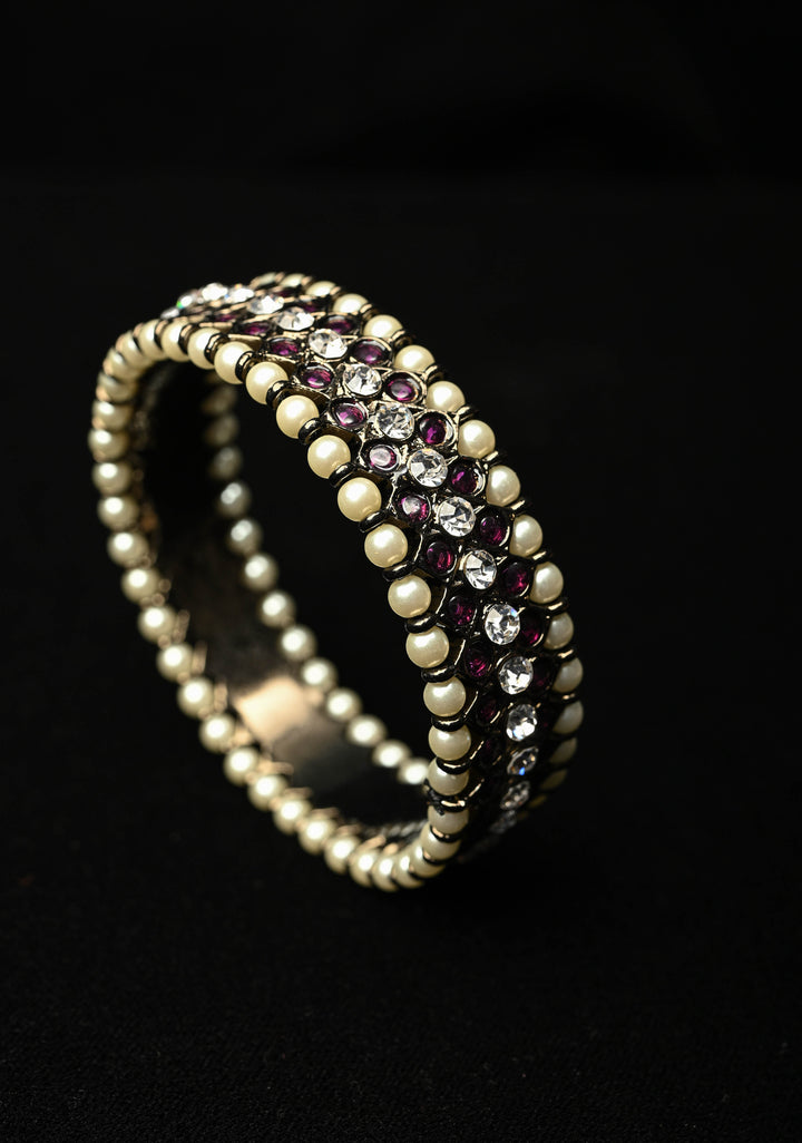 Size 2.6 Black finish precious kemp-white pearl pair of bangles, Various Sizes