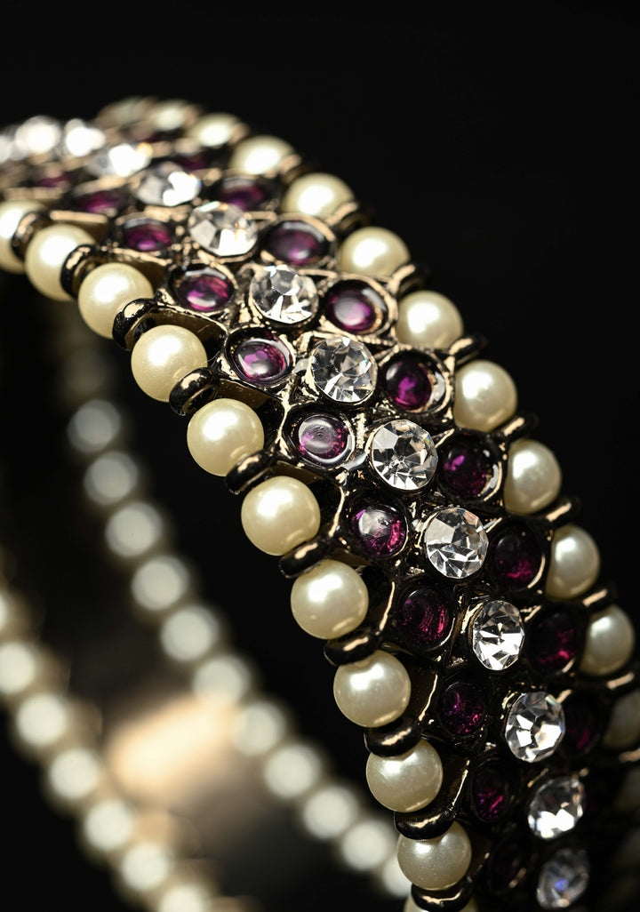 Size 2.6 Black finish precious kemp-white pearl pair of bangles, Various Sizes