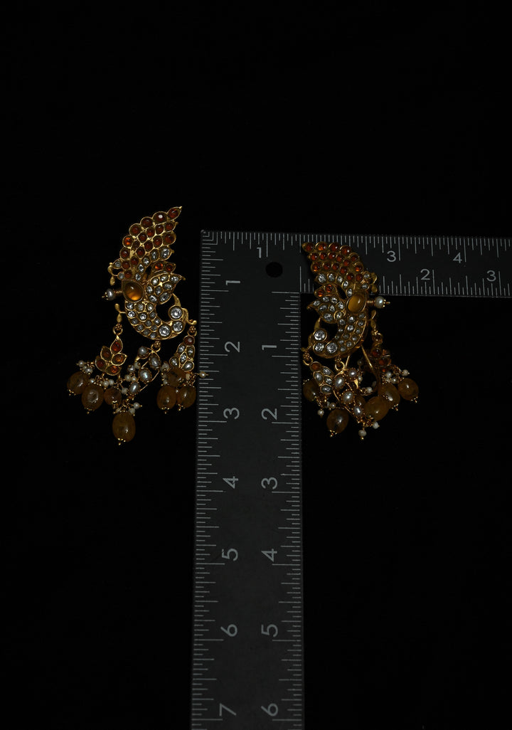 92.5 Silver and 24kt gold-plated, Madhubala Peacock earrings with Cuff
