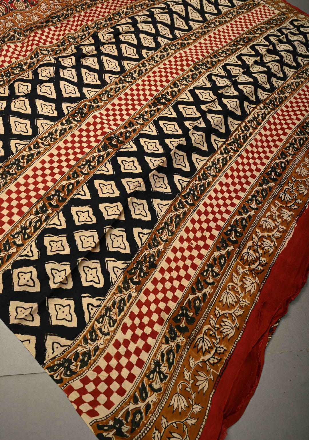 Maroon Modal Silk Saree with Sanganeri Block Print | SHOBITAM