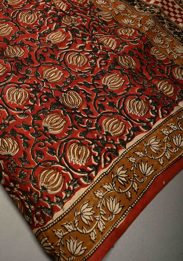 Maroon Modal Silk Saree with Sanganeri Block Print | SHOBITAM