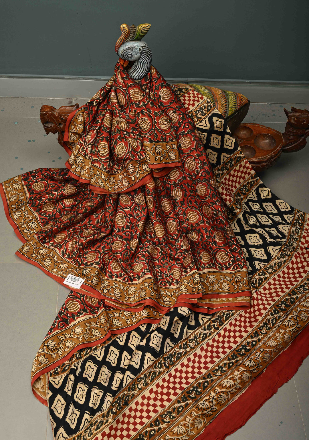 Maroon Modal Silk Saree with Sanganeri Block Print | SHOBITAM