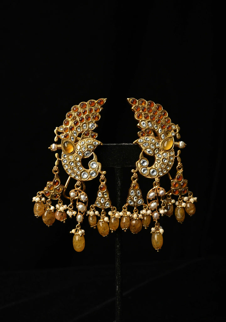 92.5 Silver and 24kt gold-plated, Madhubala Peacock earrings with Cuff