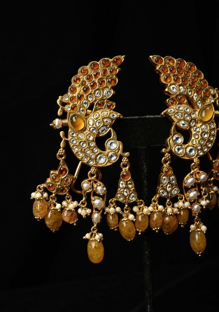 92.5 Silver and 24kt gold-plated, Madhubala Peacock earrings with Cuff