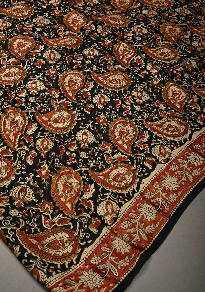 Black Modal Silk Saree with Sanganeri Block Print | SHOBITAM