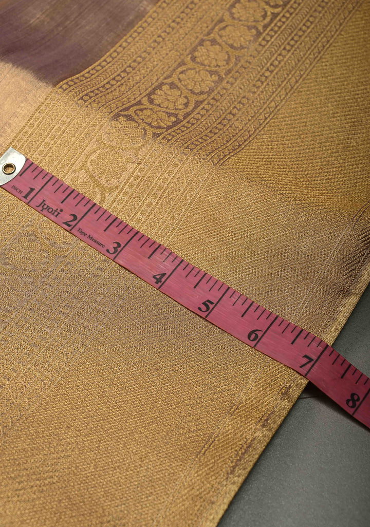 Dusty Lilac-Gold Kanchi Tissue Semi Silk Saree with Elephant Zari Buttas and Zari Border | SHOBITAM
