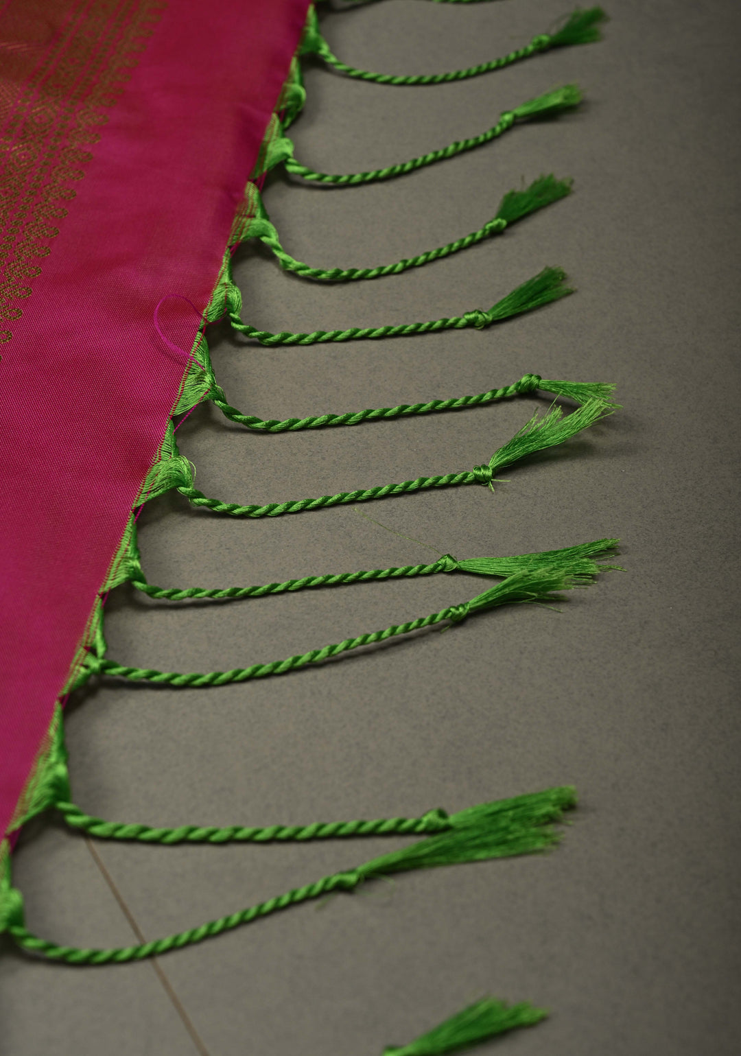 Green-Pink Dual tone Kanchi Semi Silk Saree with Zari Buttas and Contrast Zari Border | SHOBITAM