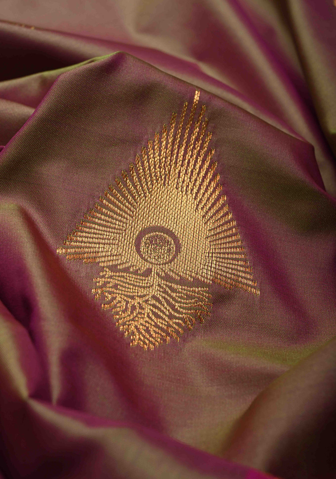 Green-Pink Dual tone Kanchi Semi Silk Saree with Zari Buttas and Contrast Zari Border | SHOBITAM