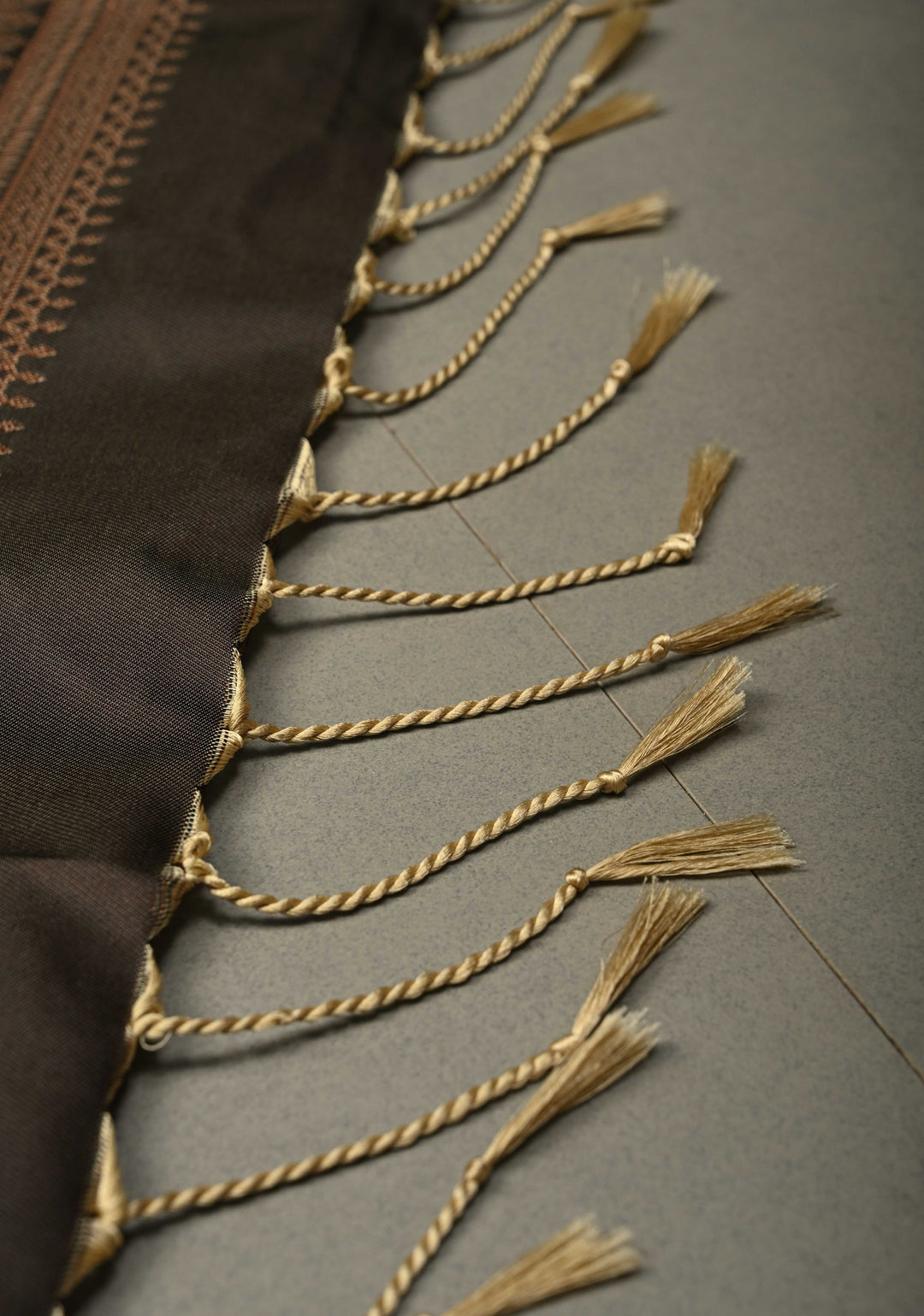 Dark Grayish Brown Kanchi Semi Silk Saree with Meenakari  Mandala Buttas and Contrast Antique Zari Border | SHOBITAM