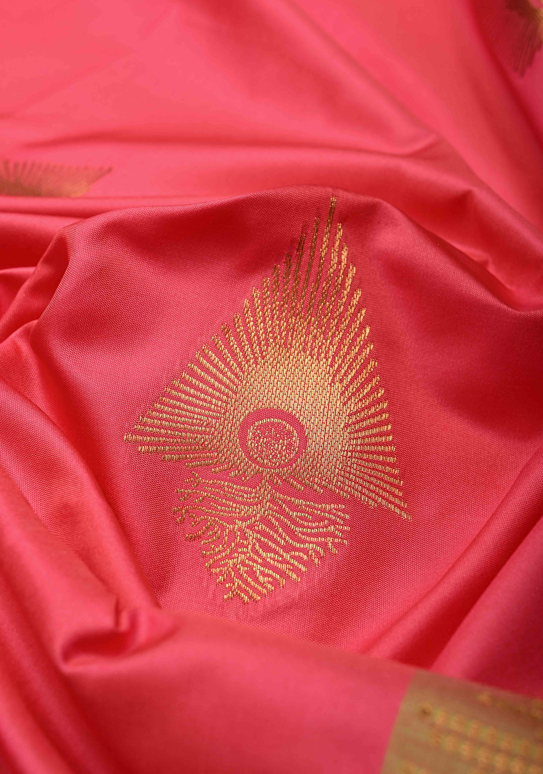 French Rose Kanchi Semi Silk Saree with Zari Buttas and Contrast Zari Border | SHOBITAM