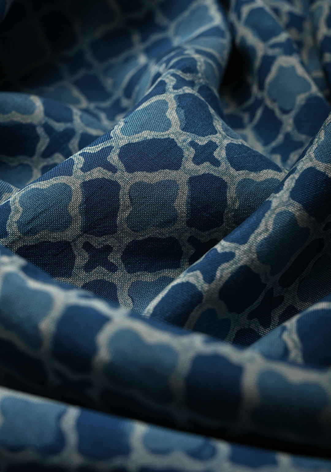 Indigo Mangalagiri Cotton Saree with Geometric Bagru Hand Block Print and Nizam Zari Border