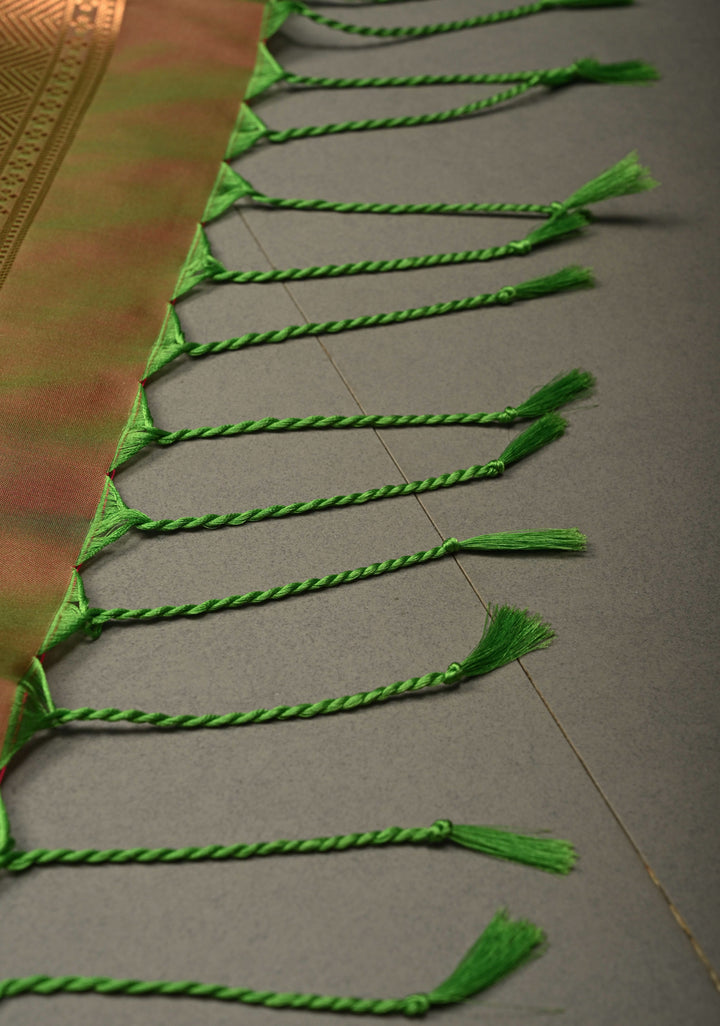 Green Dual tone Kanchi Semi Silk Saree with Zari Buttas and Mandala Motifs on Zari Border | SHOBITAM