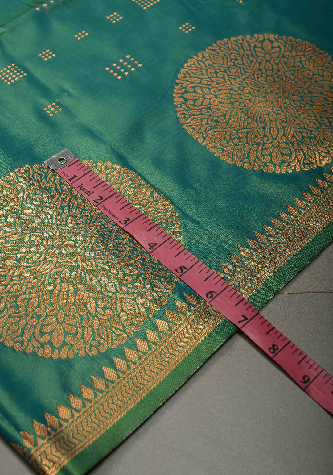 Green Dual tone Kanchi Semi Silk Saree with Zari Buttas and Mandala Motifs on Zari Border | SHOBITAM