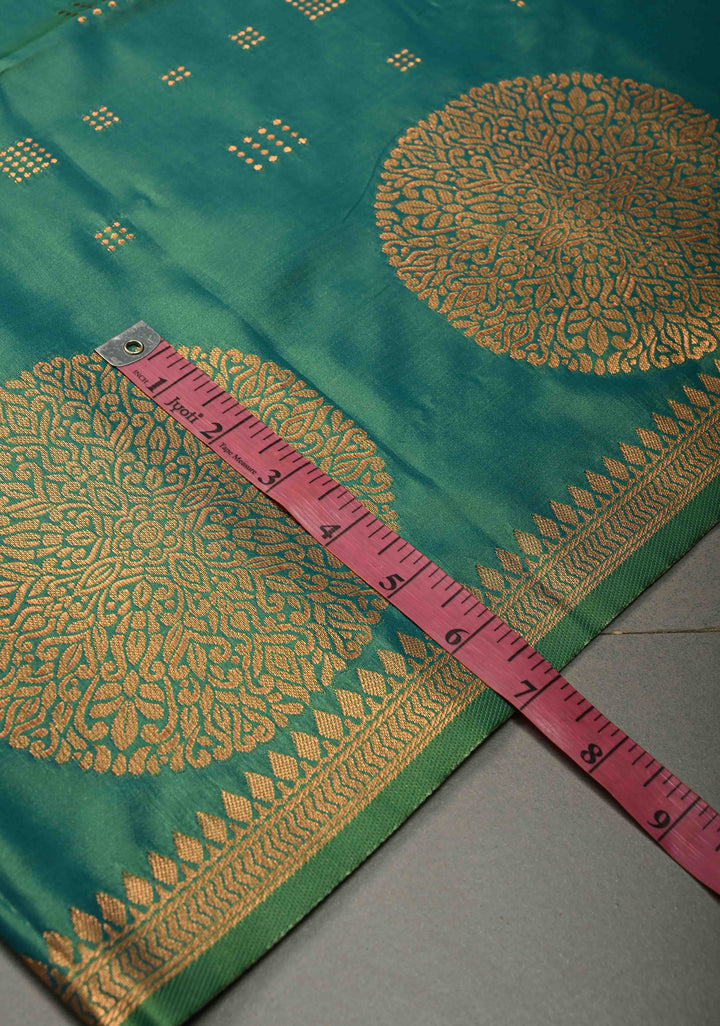 Green Dual tone Kanchi Semi Silk Saree with Zari Buttas and Mandala Motifs on Zari Border | SHOBITAM