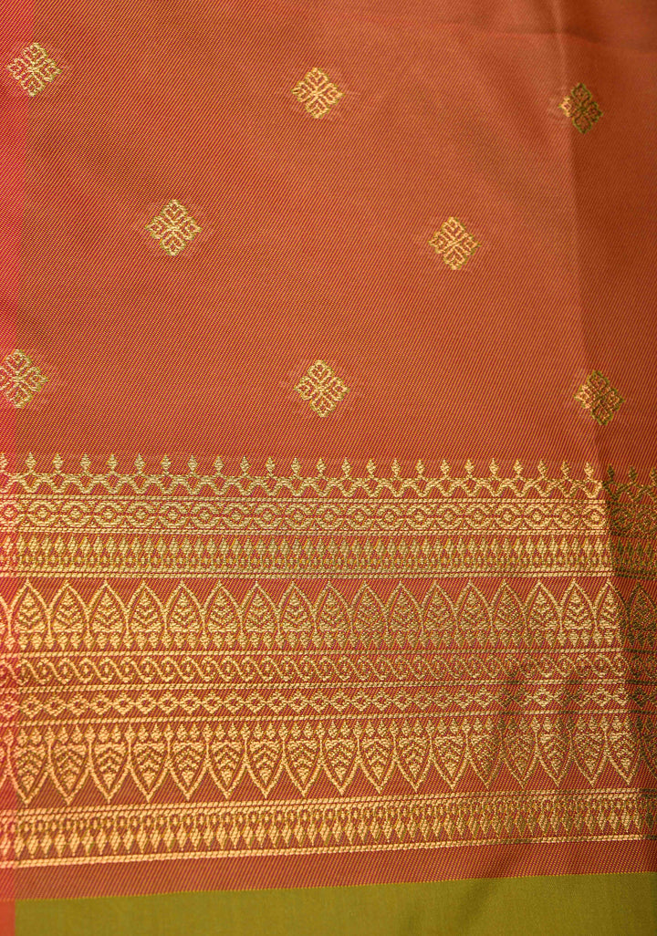 Lime Green Dual tone Kanchi Semi Silk Saree with Meenakari Mandala Buttas and Contrast Zari Border | SHOBITAM