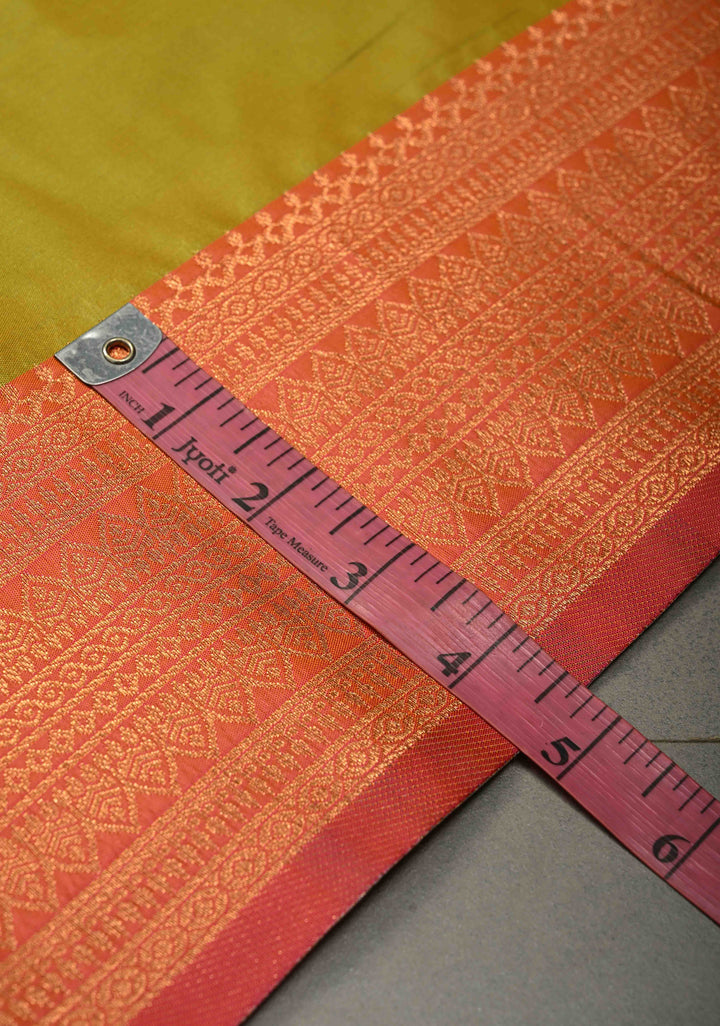 Lime Green Dual tone Kanchi Semi Silk Saree with Meenakari Mandala Buttas and Contrast Zari Border | SHOBITAM