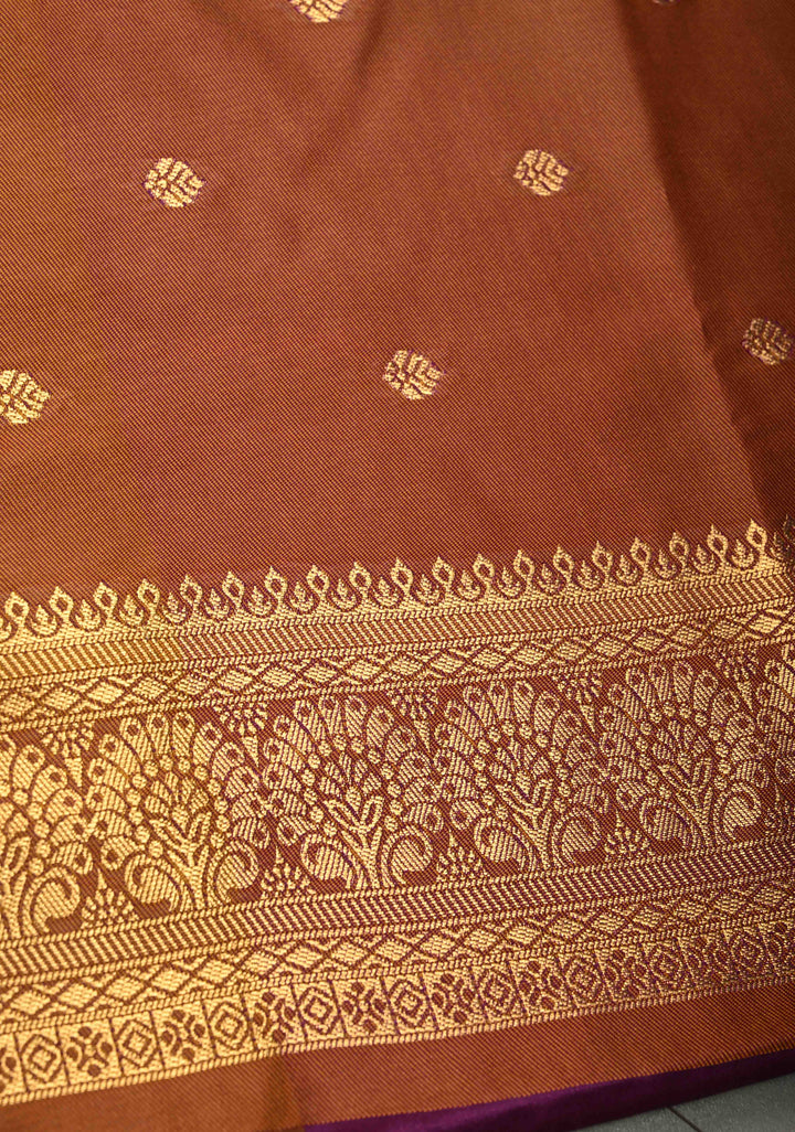 Vadamalli Kanchi Semi Silk Saree with Zari Buttas and Contrast Zari Border | SHOBITAM