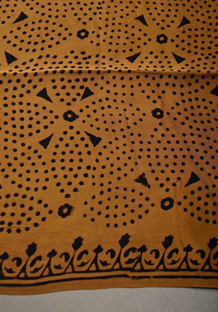 Mustard Modal Silk Saree with Vanaspati Vegetable Dye Hand Block Print | SHOBITAM