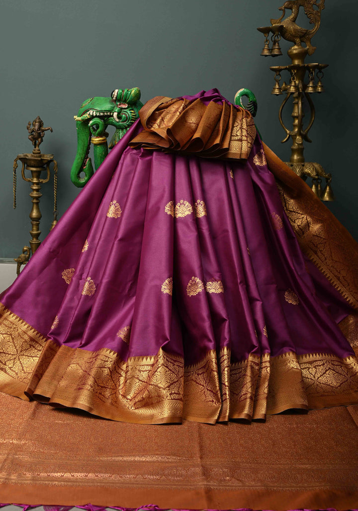 Vadamalli Kanchi Semi Silk Saree with Zari Buttas and Contrast Zari Border | SHOBITAM