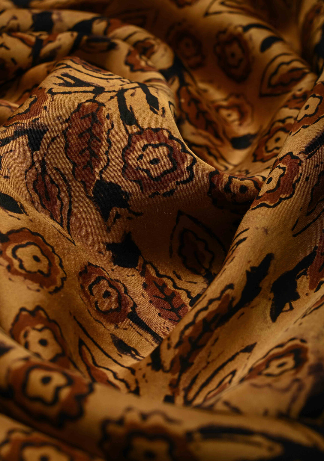 Mustard Modal Silk Saree with Vanaspati Vegetable Dye Hand Block Print | SHOBITAM