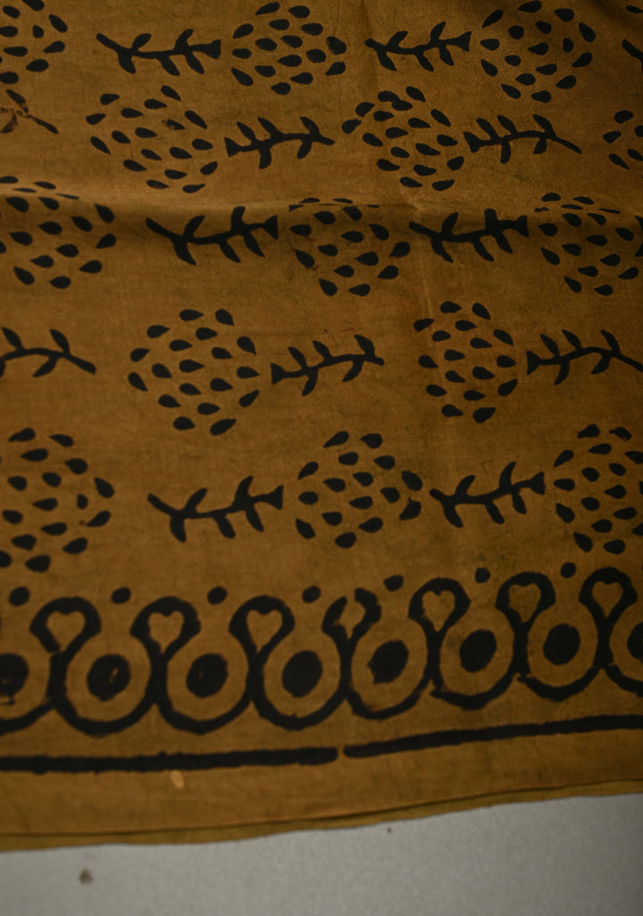Mustard Modal Silk Saree with Vanaspati Vegetable Dye Hand Block Print | SHOBITAM