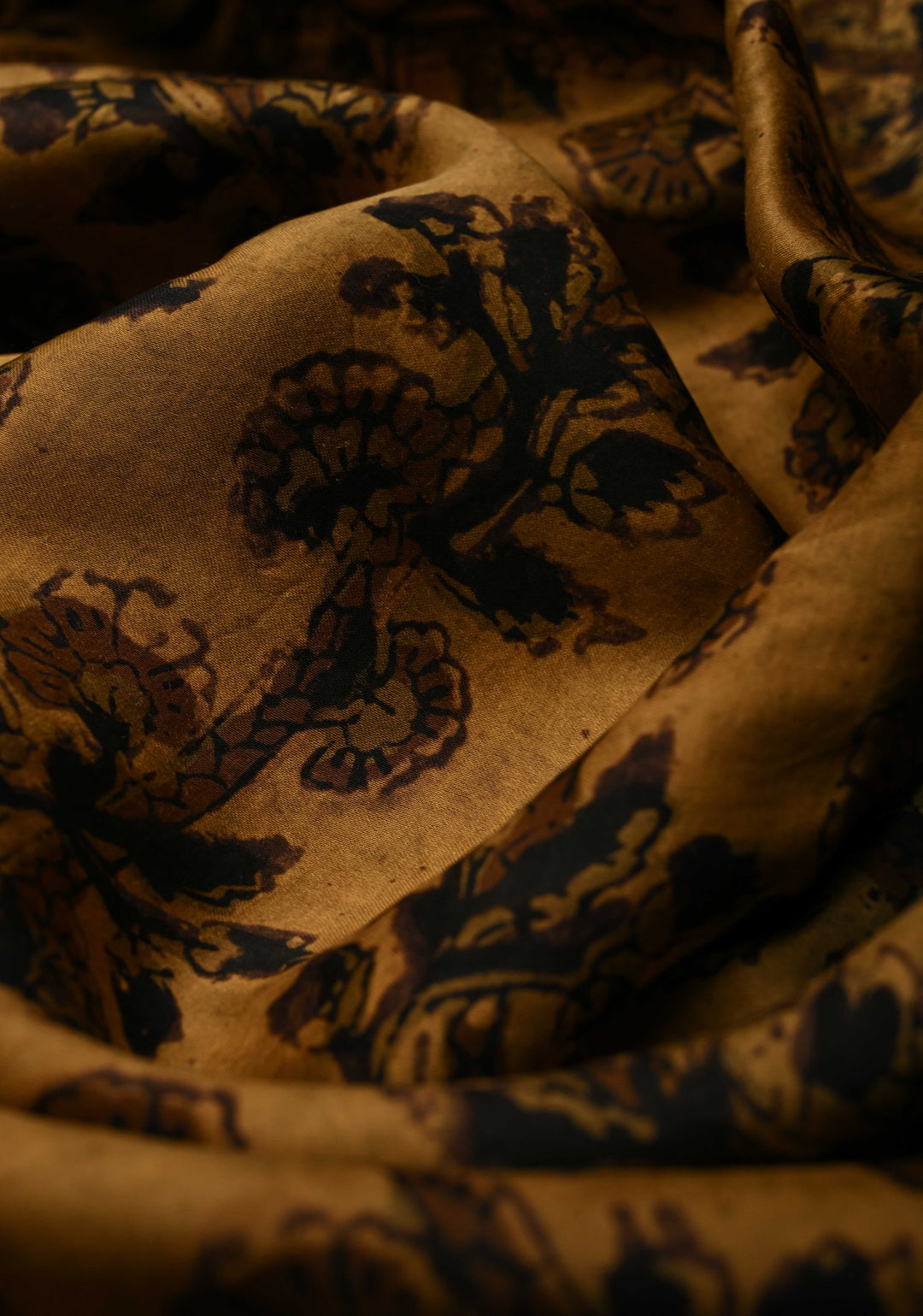 Mustard Modal Silk Saree with Vanaspati Vegetable Dye Hand Block Print | SHOBITAM