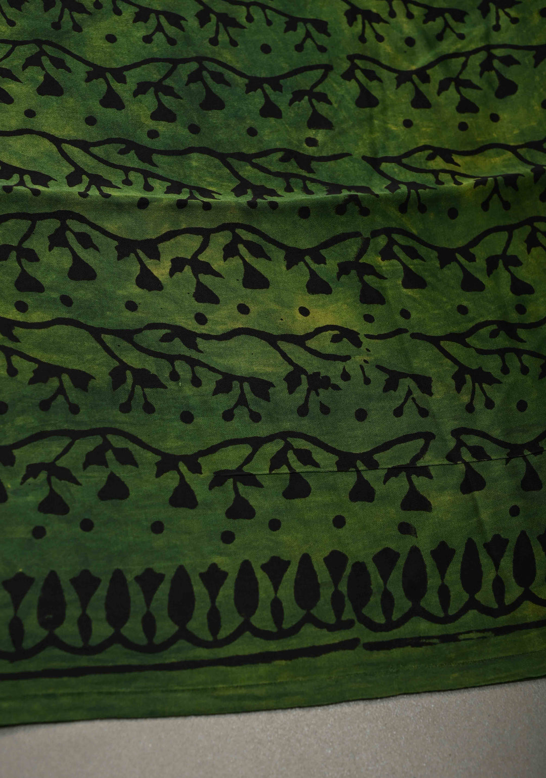 Henna Green Vanaspati Hand Block Print on Modal Silk Saree | SHOBITAM