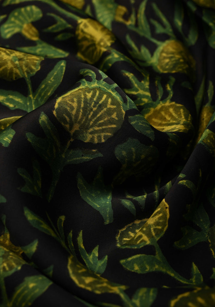 Henna Green Vanaspati Hand Block Print on Modal Silk Saree | SHOBITAM